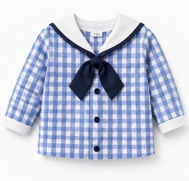 Blue Check Sailor Top